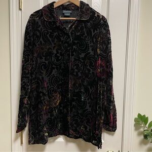 Vintage black sheer multicolor paisley burnt velvet tunic Top L